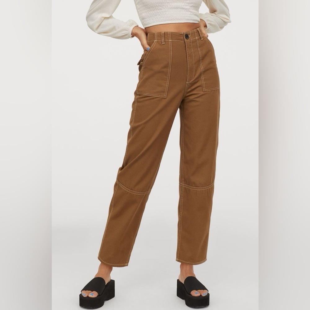 H&M Tan Cotton Utility Pants with white stitching size 2 / 34